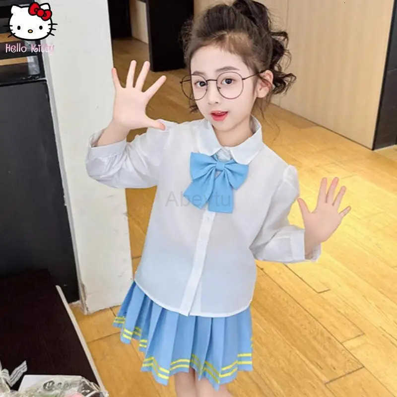 Sanrio Anime Girls New Jk Skirt Suit Cinnamoroll Fashion Cosplay Kawaii Comfortable Cartoon Knitted Cardigan Cotton Soft Shirt H251216