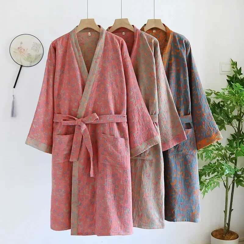 Multi Colors Kimono Bathrobe Womens Pajamas Clothing for Spring and Summer Cotton Loose Home Sleepwear Kimono Robes with Belt C251216