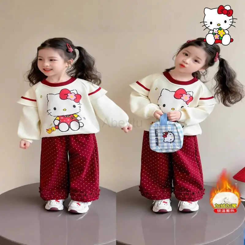 Sanrio Hello Kitty Girls Loungewear Set Kawaii Y2K Anime Childrens Clothing Clothes Autumn Winter Sweatsuit Kids Parka Snowsuit H251216