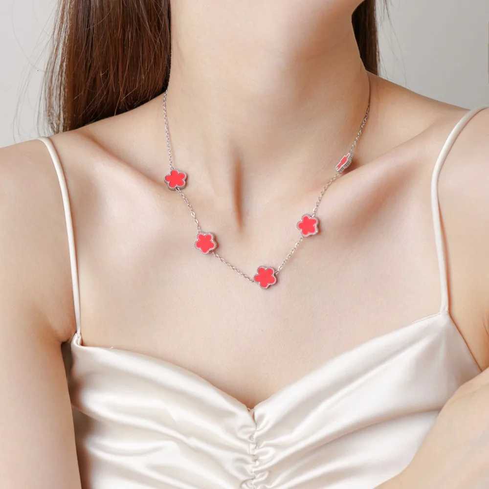 316l StainlESS Steel Luxury Plum Blossom Plant Five Flower Necklace For Women Clavicle Chain Party Charm Jewelry Gift M251216