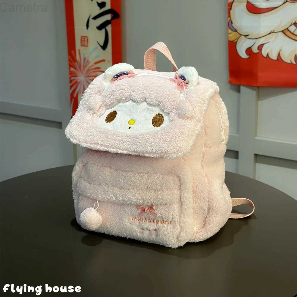 Sanrio Pink My Melody Backpack Coin Purse My Sweet Piano Casual Schoolbag Kawaii Girly Plush Bag Traveling Bag Girl Student Gift H251216