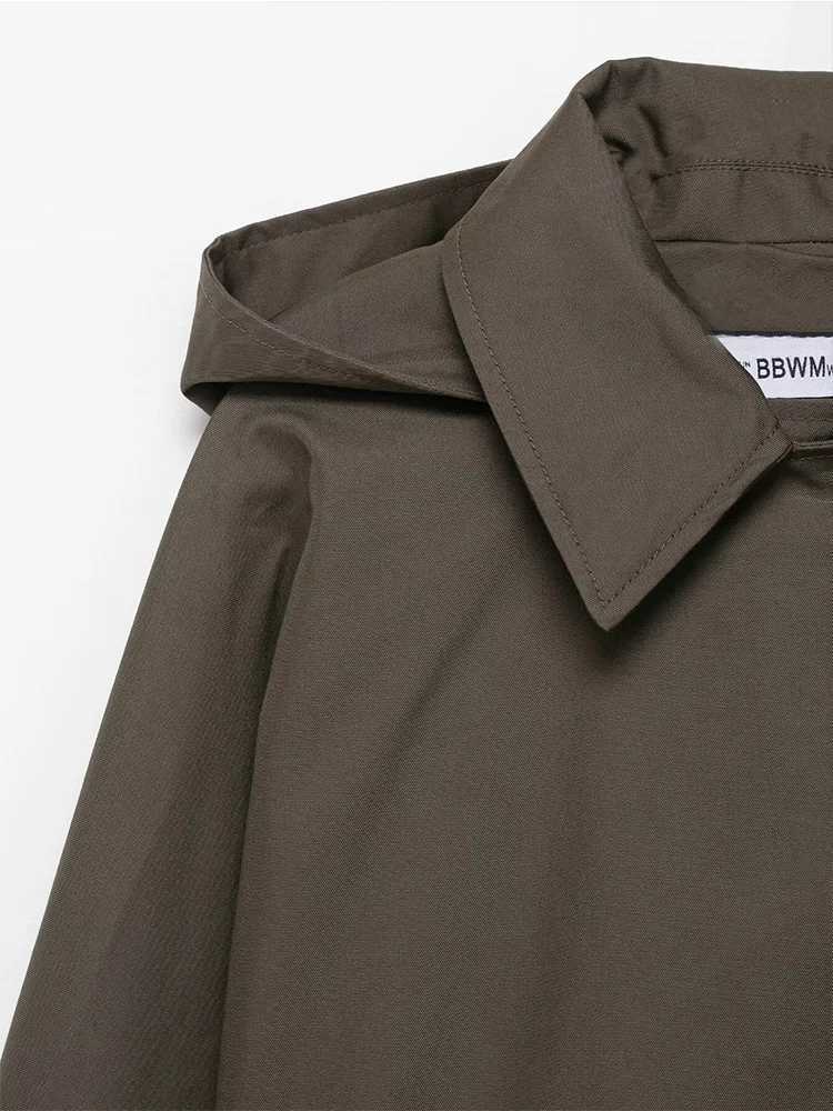 Womens Short Trench Coat Solid Hooded Loose Casual Overcoat Single Breasted Windbreaker Chic Lady Outfits 2025 Autumn NewT251216