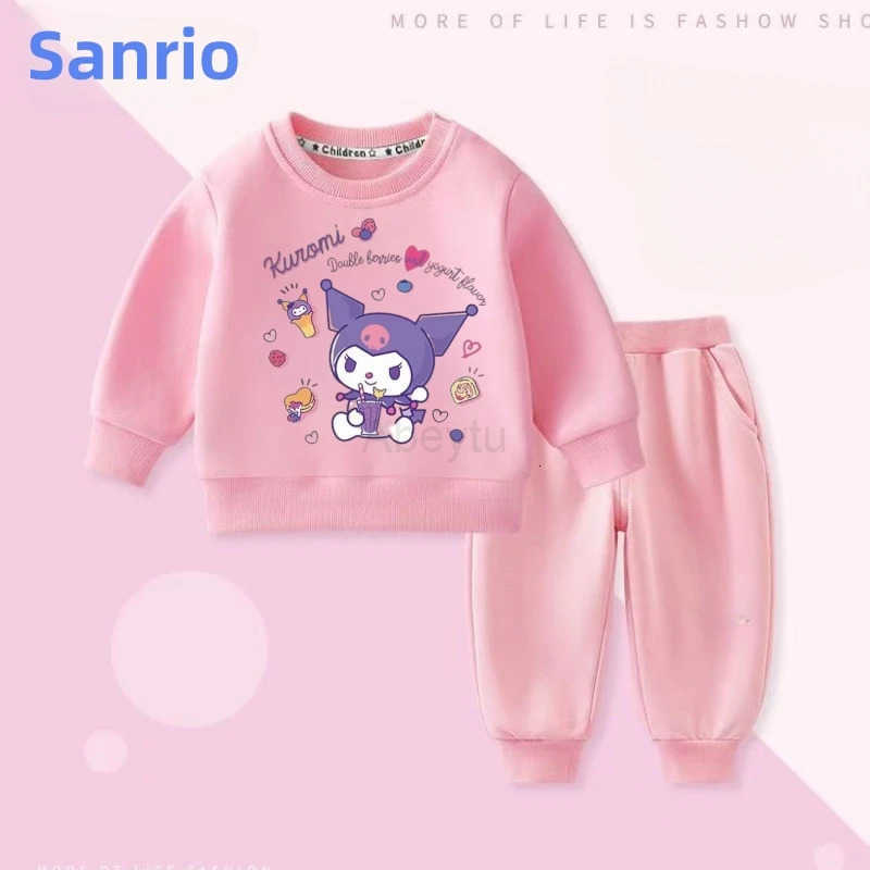 Sanrio Autumn Baby Girls Clothes Set Kid Cartoon Kuromi Printed Sweatshirts Pullover Top and Pants 2 Pieces Suit Children Outfit H251216