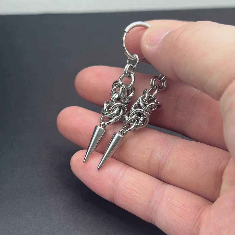 Handmade Stainless Steel Byzantine Chainmail Spike Hoop Earrings for Women Gothic Punk Grunge Piercing Barbell Dangle Earrings G251216