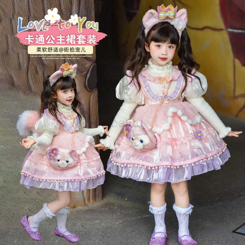 Sanrio Lovely Anime Cartoon Festive Lolita Dress for Girl Children Kawaii Lace Tulle Ruffle Fashion Princess Dresses Party Holiday Gift H251216