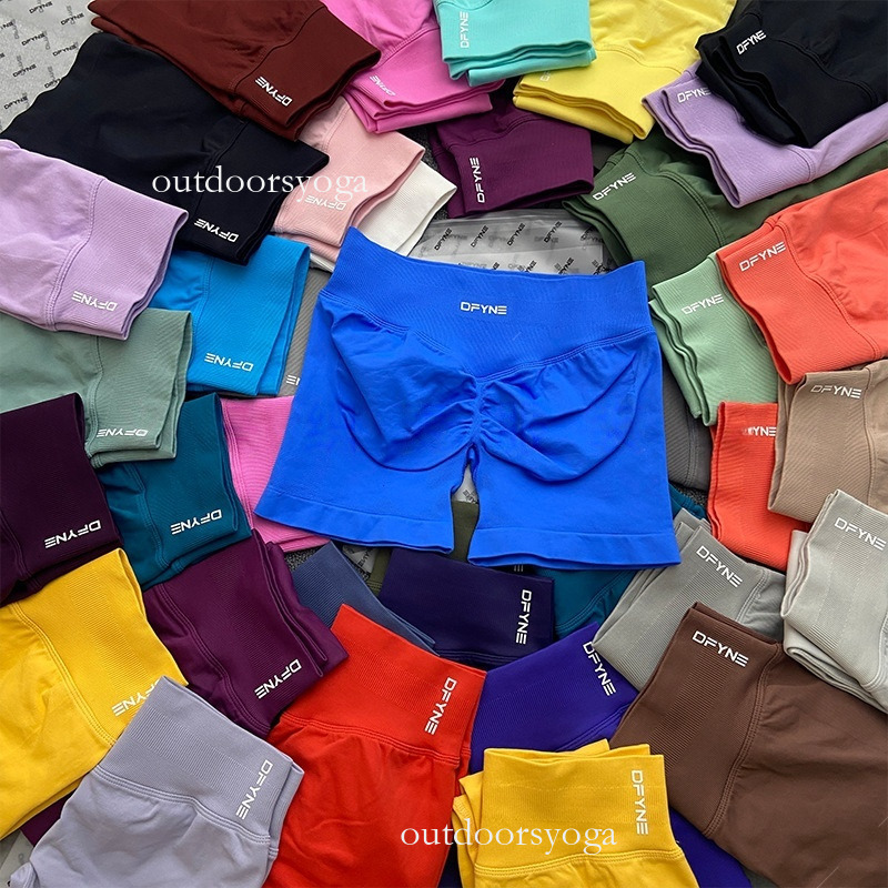 Dfynes Dyfne Set Short Alternative Candy Color Three-Section Waist Hip-Lifting Seamless Low-Waist Three-Quarter Leggings Pants Fiess Yoga Shorts Womens Yoga 41B