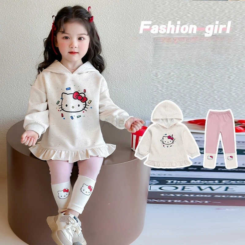 Sanrio Girl Clothes Set Autumn Kid Sweatshirts Pullover Cute Hello Kitty Topleggings Pants 2pcs Suit Children Sweet Tracksuits Outfits H251216