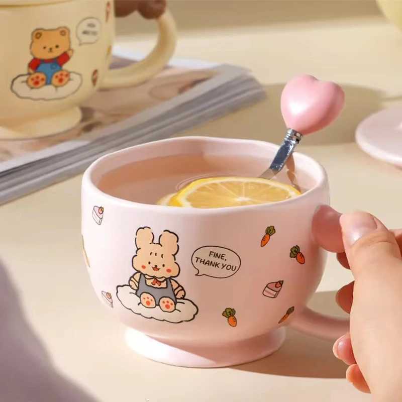 High-Color Ceramic g Household Exquisite Cartoon Cup With Lid And Spoon Summer Cute Water Cup Afternoon Tea Birthday Gift H251215