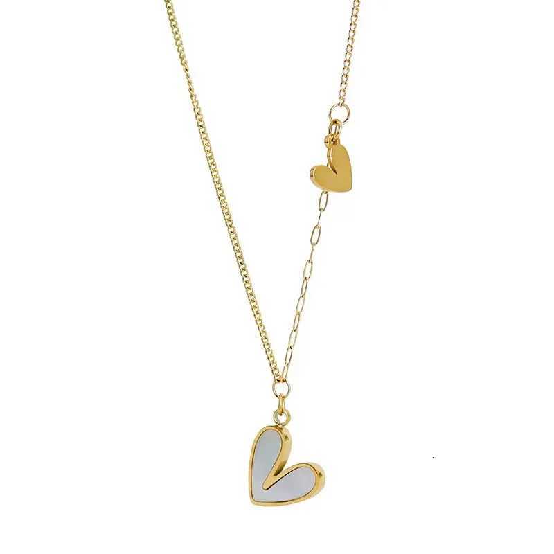 ANENJERY L316 Stainless Steel White Shell Heart Pendant Necklace for Women Dainty Simple Tender Clavicle Chain Jewelry Gift M251216