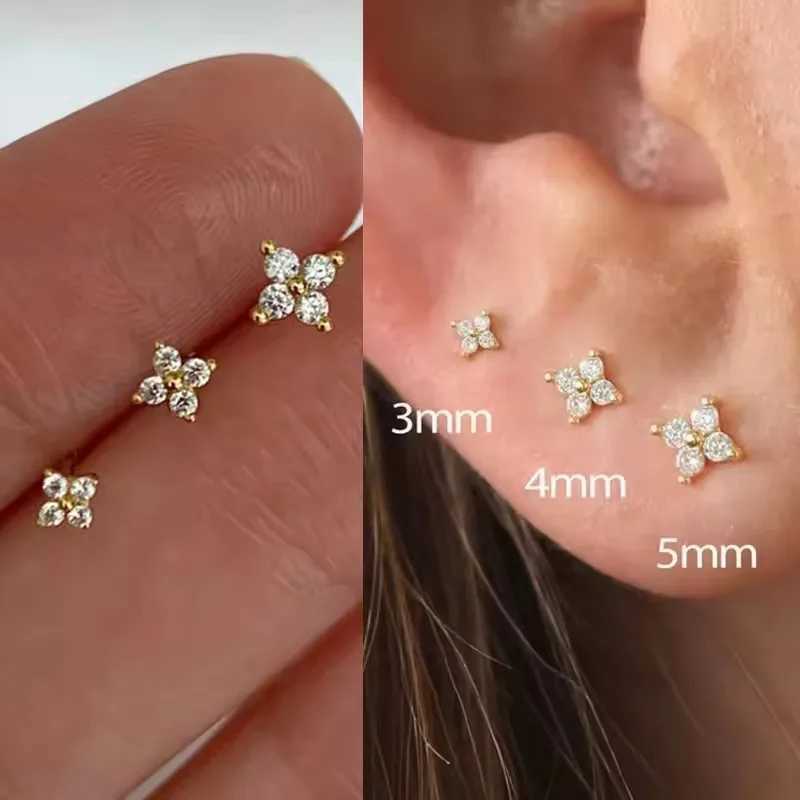 Dainty Flower StainlESS Steel Butterfly Stud Earrings for Women Cartilage Ear Ring Cute Zircon Gold Color Jewelry G251216
