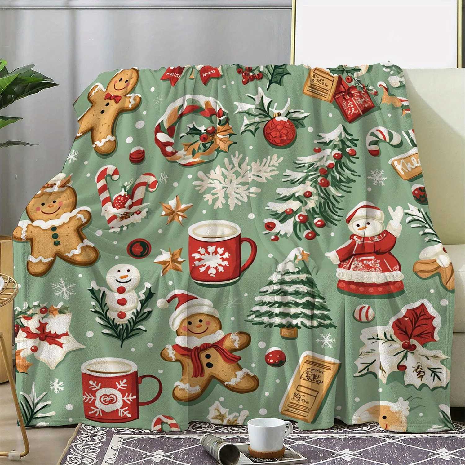 Christmas Trees Pattern Print Flannel Blanket Soft Warm Afternoon Nap Suitable For Sofa Offices Camping Travel Versatile Blanket H251216 - view 3