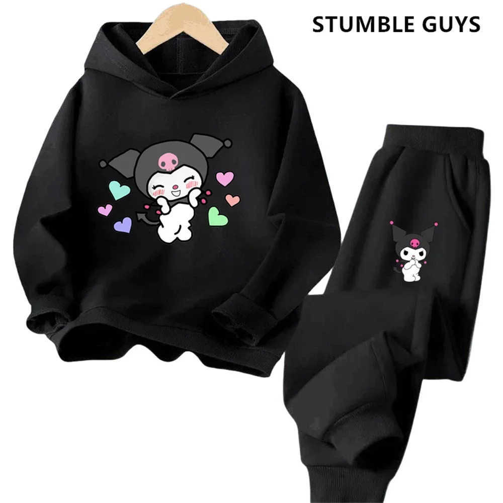 Sanrio Kuromi Fashion Children Hooded SweatshirtPants Two-piece Set Boy Girl Autumn Winter Daily Outdoor Casual Loose Warm Sportswear H251216