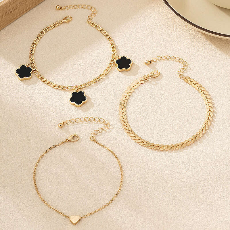 Delicate Double Layer Five Cr Anklet for Women Exquisite Lucky Floral Summer Beach Hoilday Jewelry Gifts Y250805