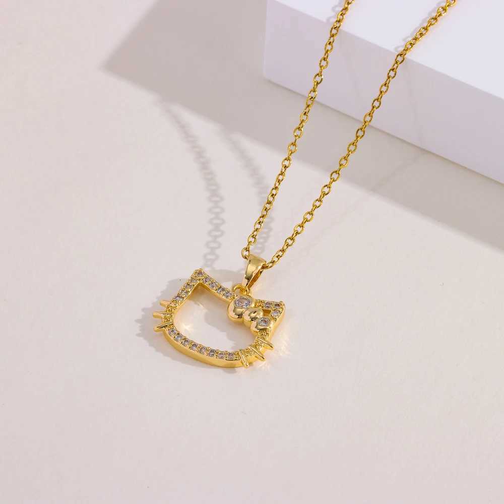 Sweet Cute Kitty Pendant Necklaces For Women Cartoon Style Female Stainless Steel Neck Chain Jewelry Girls Daily Wear Chains M251216