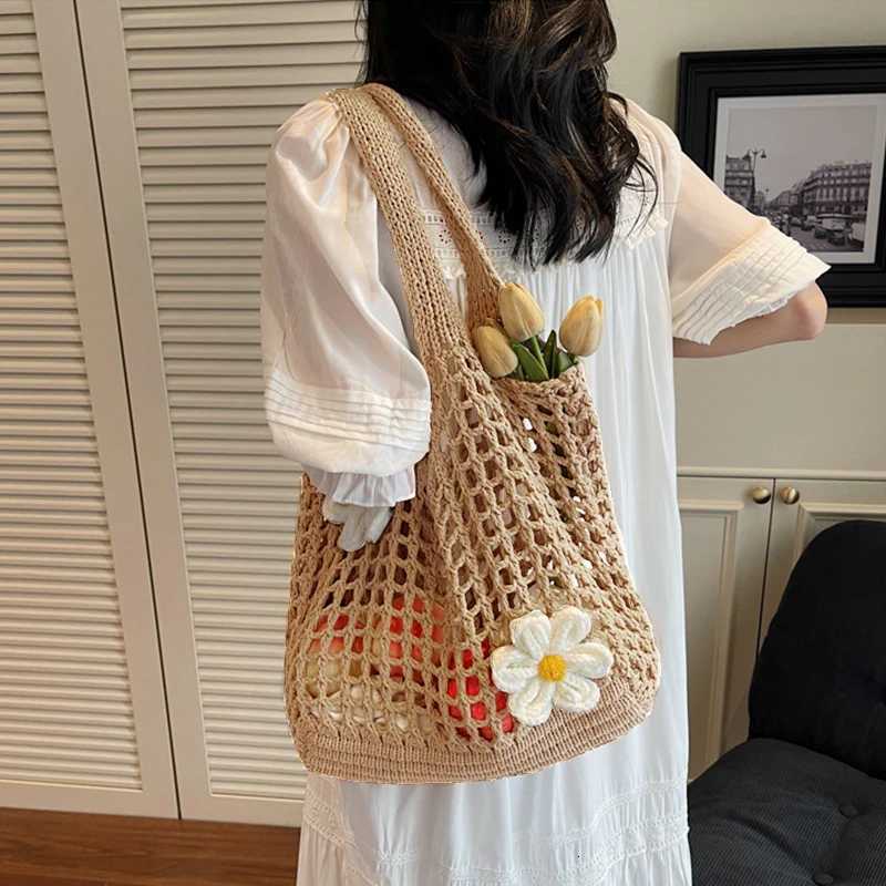 Women Knitted Hollow Out Tote Bags New Large Capacity Shoulder Composite Bag Weave Beach Vacation Handbags M251216