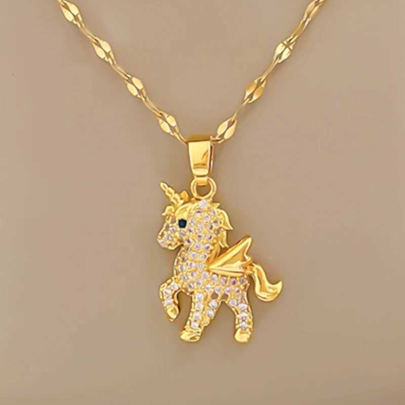 Trendy Cute Unicorn Pendant Necklaces for Women 2022 Titanium Stainless Steel 18k gold plated jewelry Neck Link Chain Gift M251216