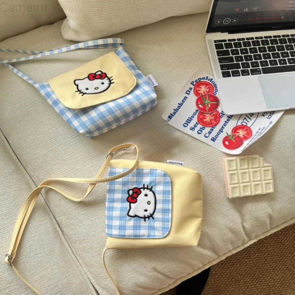 Sanrio Cute New Hello Kitty plaid bag women shoulder crossbody bag small bag Cartoon Cat shoulder handbag Kawaii Shoulder Pouch H251216