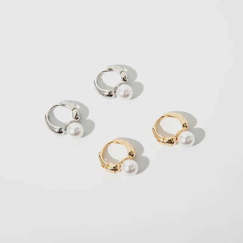 ANENJERY Imitation Pearl Hoop Earrings for Women Round Wedding Party Ear Jewelry G251216