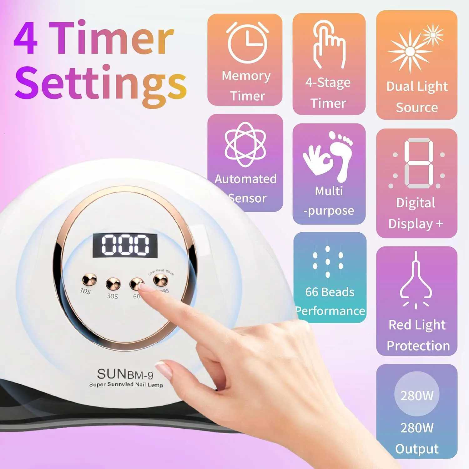 LED Nail Lamp For Manicure 280W Nail Dryer Machine UV Drying Lamp For Curing UV Gel Nail Polish With Motion Sensing LCD DisplayT251216