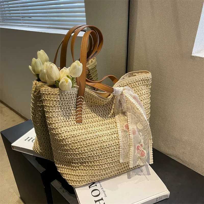 Square Bucket Straw Beach Bag Handmade Woven Shoulder Bag Raffia Rattan Shopping Travel Totes Bohemian Summer Casual Handbag M251216