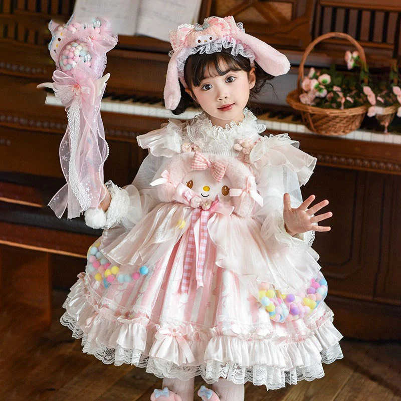 Sanrio Anime Winter My Melody Kawaii Girls Lolita Dress Sanrios Kids Plush Warm Princess Dress Girl Cute Birthday Party Cosplay Dress H251216