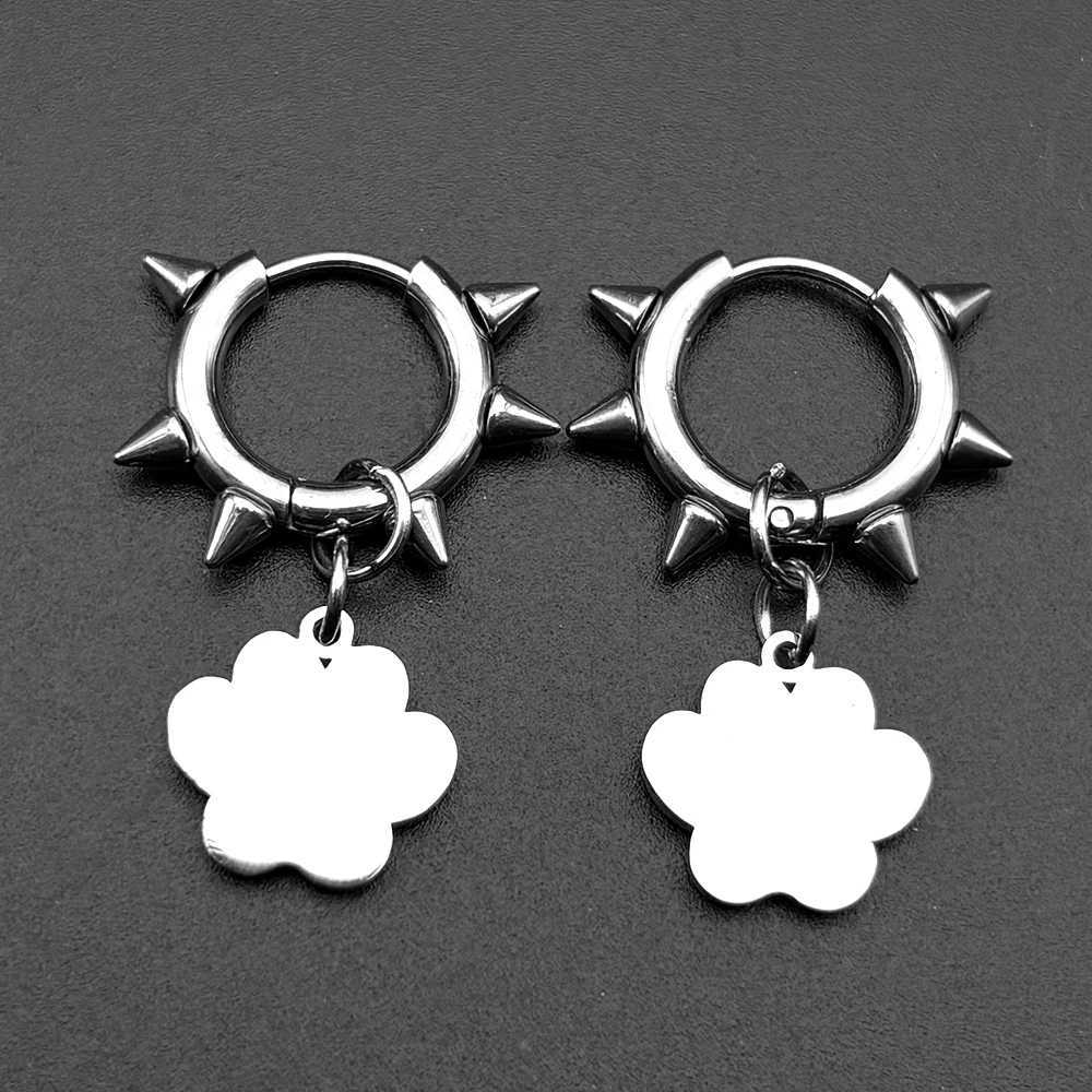 Dark Punk Dog Paw Rivet Earrings For Women Men Stainless Steel Silver Color Gothic Punk Trendy Hoop Ear Rings Jewelry Gifts G251216