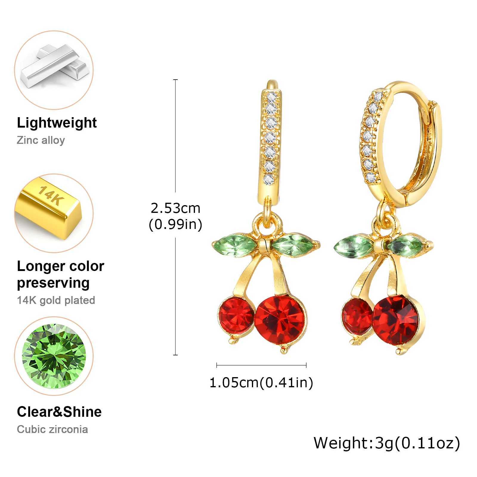 Cherry Zirconia Dangle Earrings for Women Gold Plated Fruit Shape Pendant Jewelry Sweet Personal Ear Buckle for Girls G251216