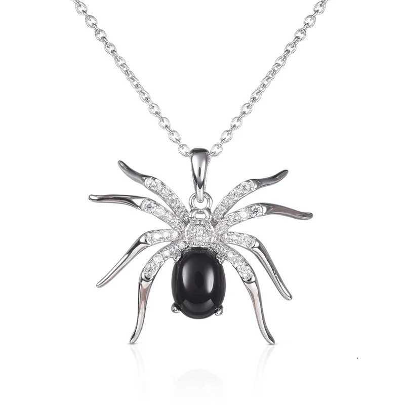 Huitan Chic Funny Spider Pendant Necklace Black Stone and Shiny Cubic Zirconia Punk Animals Necklace Charms Jewelry Accessories M251216