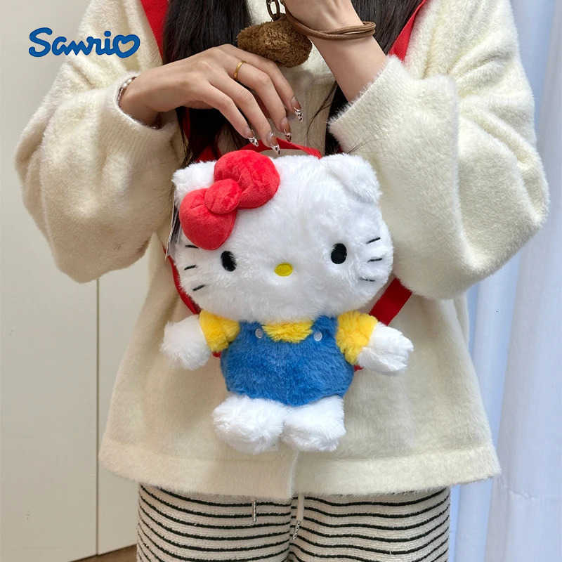 Sanrio Cute Hello Kitty Plush Backpack Cartoon Figure High-Capacity Travel Storage Schoolbag Woman Y2K Decoration Birthday Gift H251216