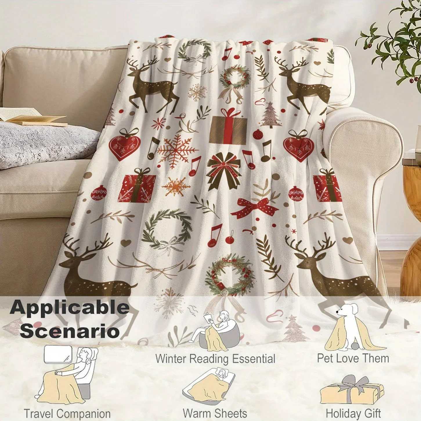 Cozy Christmas-Themed Flannel Throw Blanket - Soft Lightweight Warm for All Seasons - Perfect for Bed Sofa Office Camping H251216 - view 5