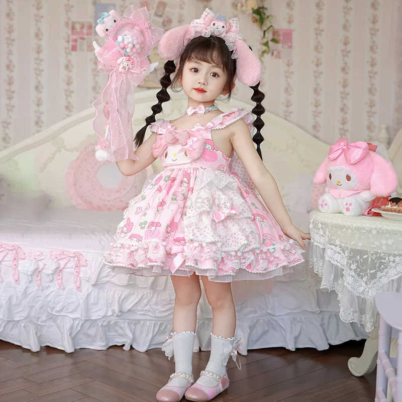 Sanrio My Melody Lolita Princess Dress 2025 Childrens Cosplay Costume Puffy Skirt Suit for Girls Summer Birthday Party Gift H2512161