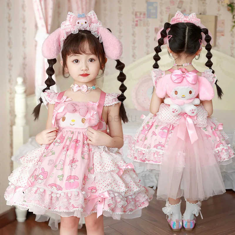 Sanrio My Melody Lolita Princess Dress 2025 Childrens Cosplay Costume Puffy Skirt Suit for Girls Summer Birthday Party Gift H2512161