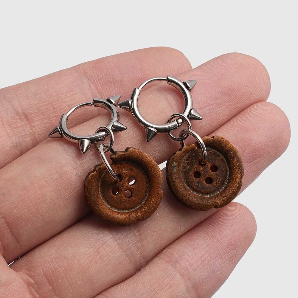 Y2K Punk Burnt Notch Button Earrings with Sharp Cone Earrings Suitable for Womens Daily Party and Festival Wear G251216