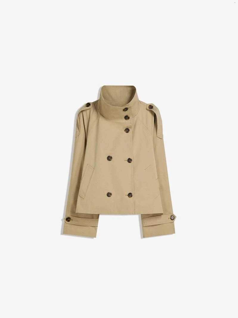 Spring Autumn Women Stand Collar Trench Coat 2025 New With Belt Double Breasted Jacket High Street Long Sleeve Windbreaker CoatT251216