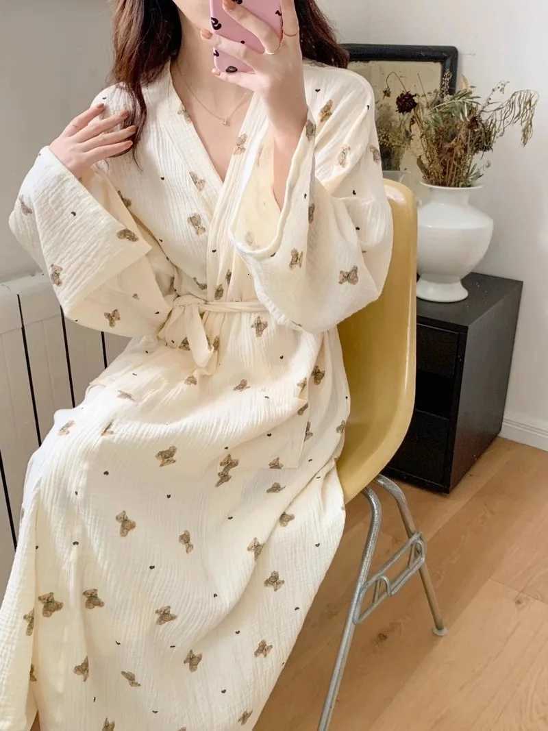 Womens Cartoon Bear Robes Dress BathRobe Pijama Nightgowns Home Clothes Nightie for Women Pyjamas Cherry Print Ladies Homewear C251216