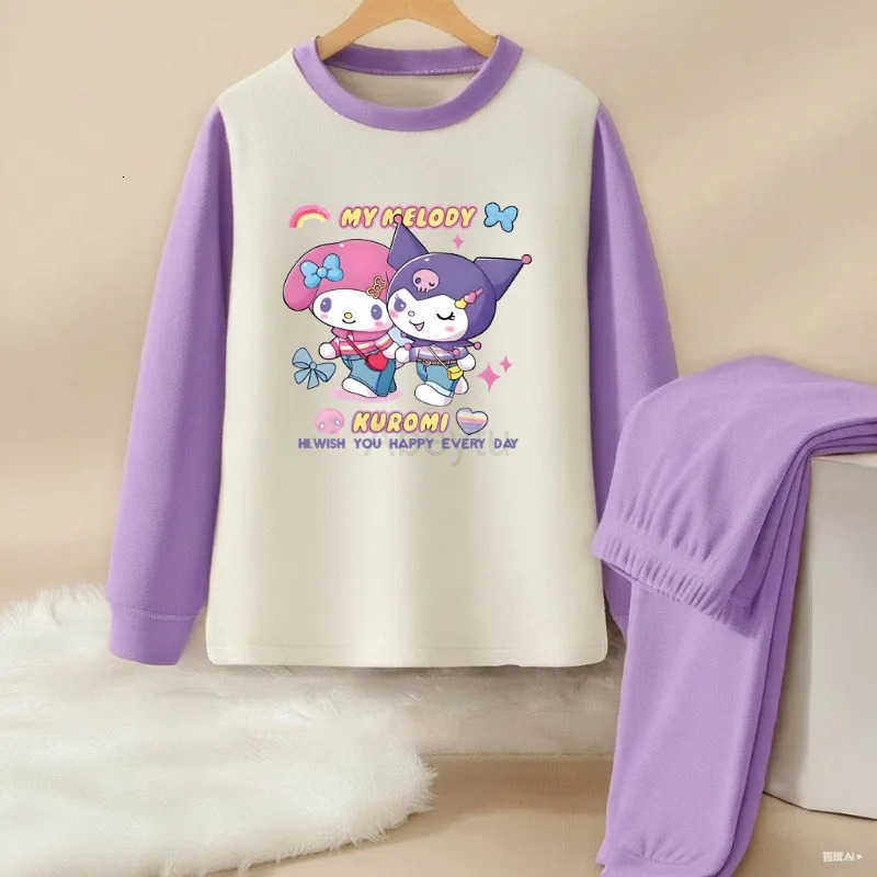 Sanrio Kuromi Printed Girls Comfortable Soft Sleepwears Sets for 0-10years Srping Autumn Winter Kids Casual Pijamas Home Clothes H251216