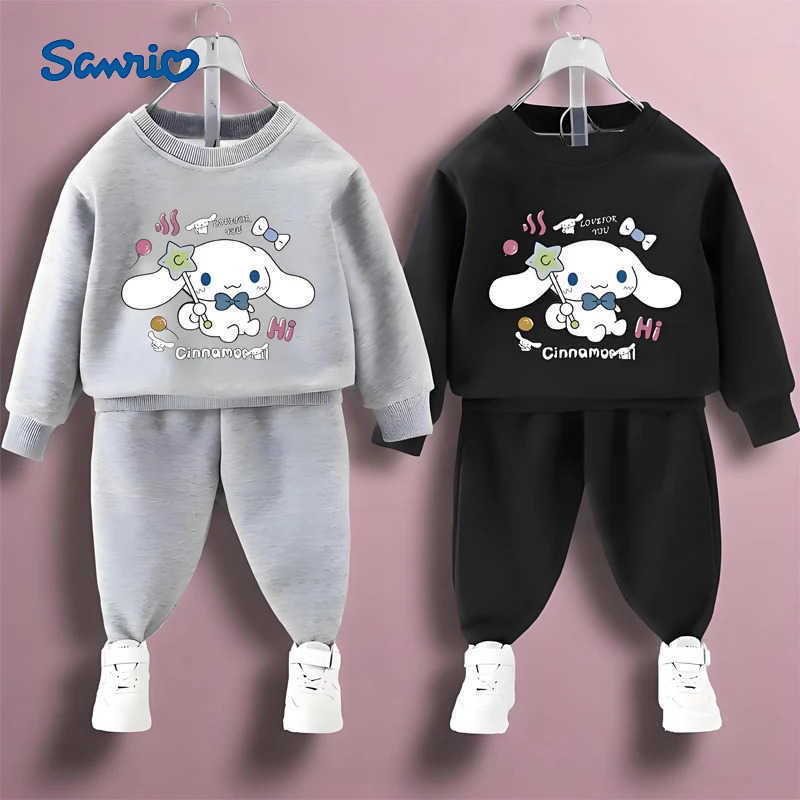 Sanrio Spring Autumn Childrens Casual Long Sleeve Sweatshirt Sets Boys Girls Pullover Pant 2pcs Suit Kids Sport Clothing Sets H251216