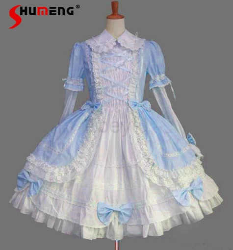 Sanrio Girls Gothic Palace Sweet Lolita Dress Womens Vintage Lace Bowknot Peter Pan Collar Victorian Dress Loli Cosplay Lolita Op H251216