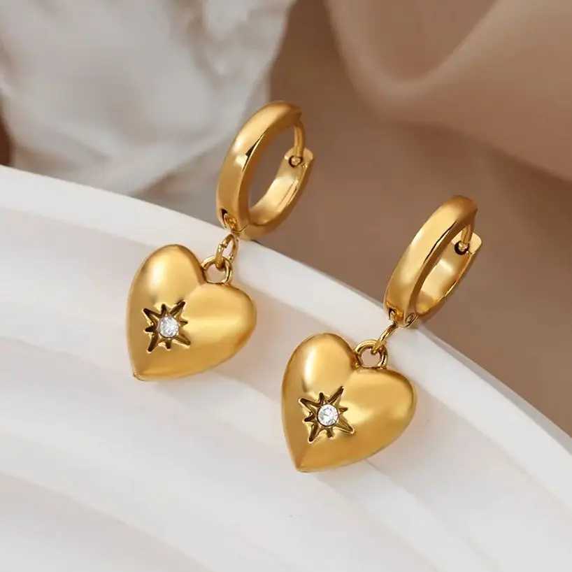 Zircon Heart Star Drop Earrings For Women Luxury Gold Color Stainless Steel Heart Earring Fashion Aesthetic Christmas Jewelry G251216