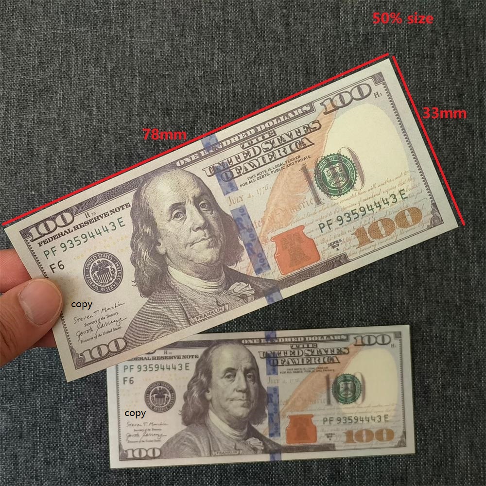 3A Popular US paper prop money Banknote Props usd for New Year Valentine's Day & Christmas Easter Party Games & Decorations 78*33mm 50% Size