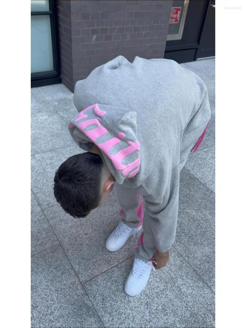 FAITH Men's Designer Hoodies Heart Pattern 3D Foam Print Sweatshirt Unisex Fashionable Long Sleeved Pullover Hooded Sweatshirt Pants Two-piece Se