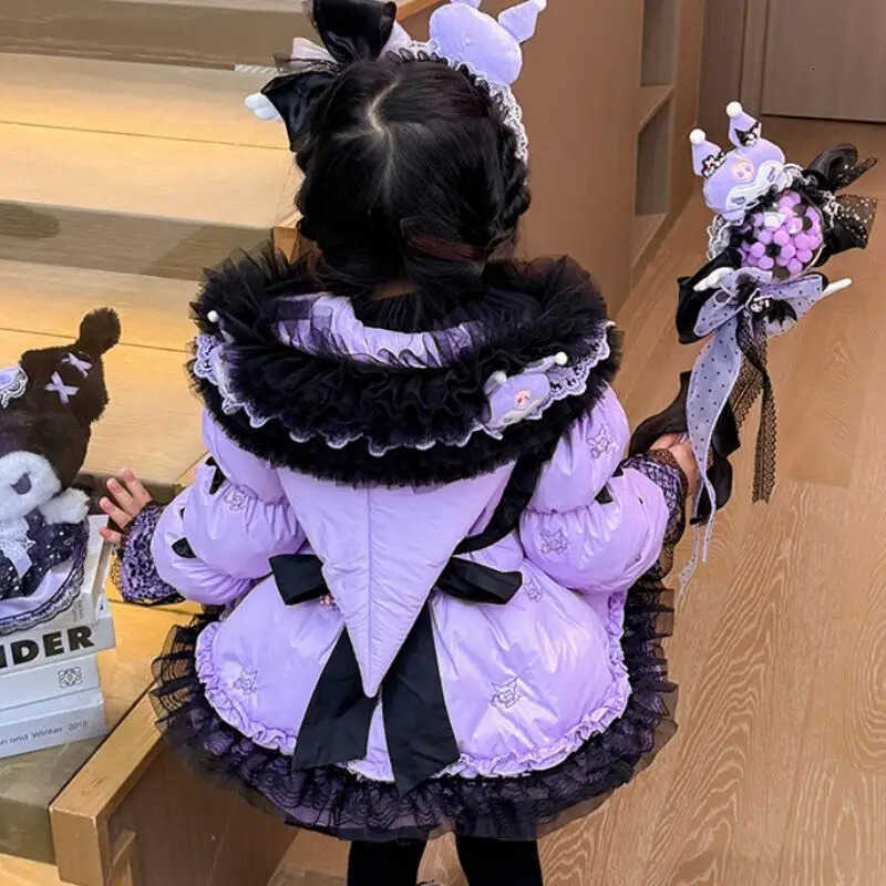 Sanrio My Melody Girls Lolita Down Jacket 2025 Winter New Children Cartoon Kawaii Warm Long Princess Style Thick Warm Coat Sweet Tops H251216