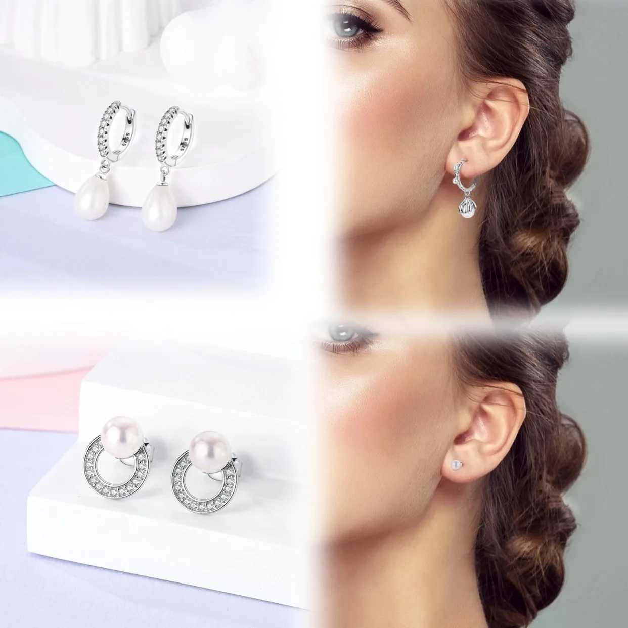 Sparkling Drop Pearl Earrings 925 Sterling Silver Round Ball White Shell Pearl Vintage Hoop Earrings For Women Jewelry G251216