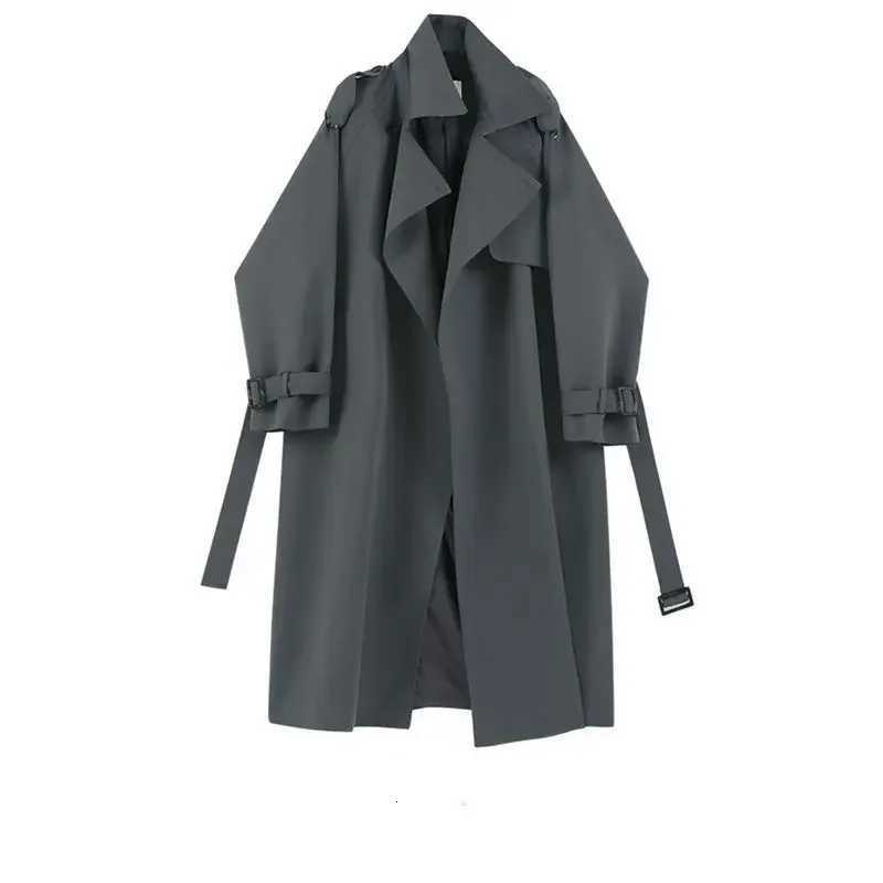 Fashion Trench Jackets Long Pattern Female Solid Color Coat Classic Lapel Long Sleeve with Belt Spring Autumn Casual Street WearT251216