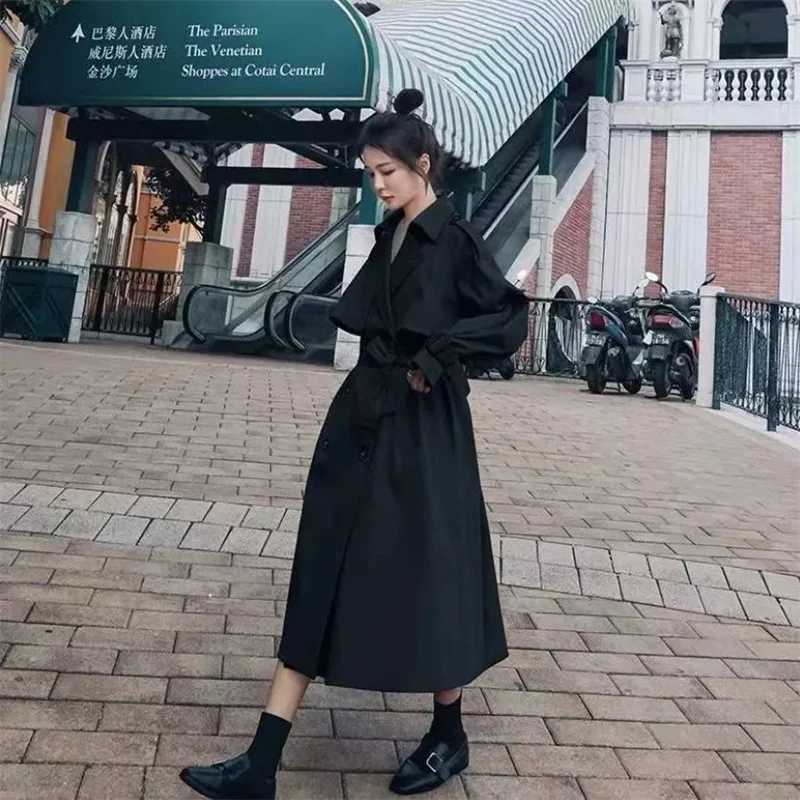 New Streetwear Loose Trench Coat Women Mid Long Fashion Korean Elegant Khaki Windbreaker Coat Casual Double Breasted Female TopsT251216