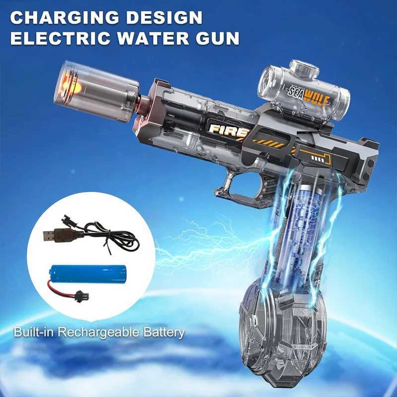 Simulated Firing and Recoil Electric Water Gun Toys Children Automatic Sensor Lights Water Pistol Summer Outdoor Beach Kids Toy H251216