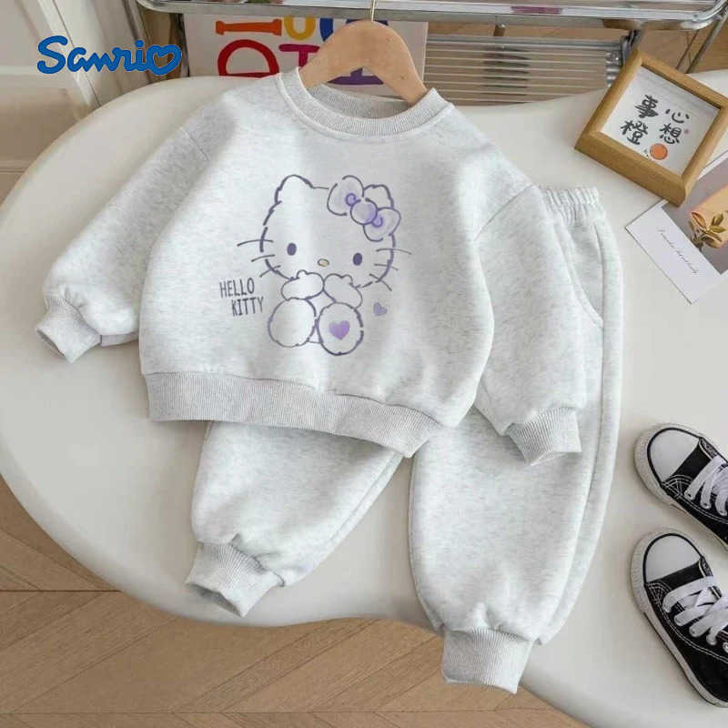 Sanrio Baby Girl Clothes Sets Autumn Kid Hello Kitty Printed Sweatshirts Pullover Top Trousers 2pcs Suit Children Sweet Tracksuits H251216