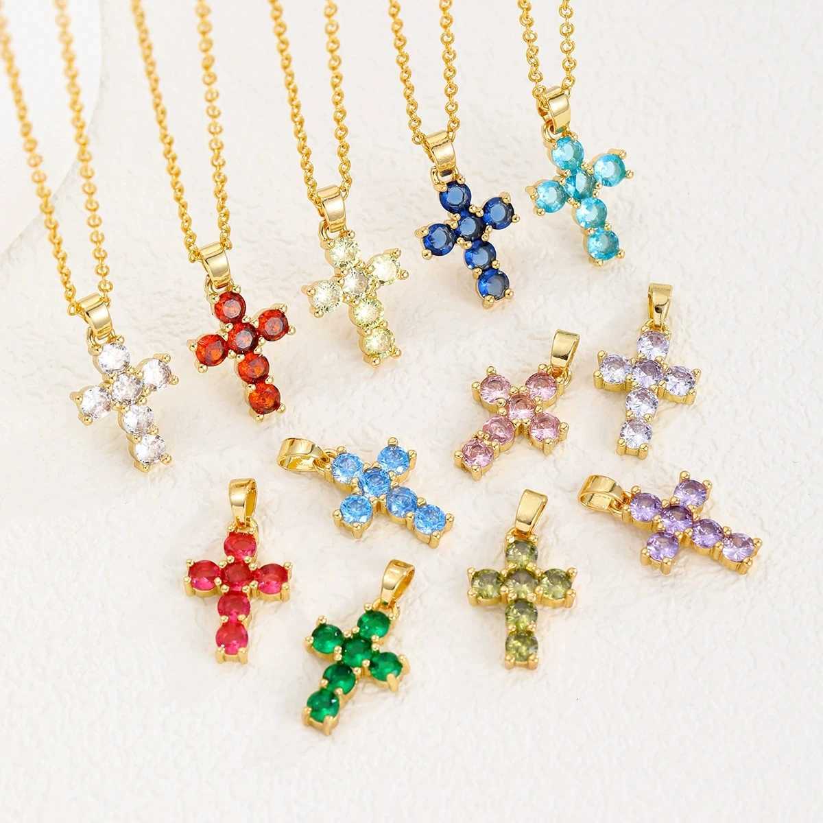 Birthstone Necklace 18K Gold Plated Zircon Necklace Cross Pendant Necklace for Women M251216