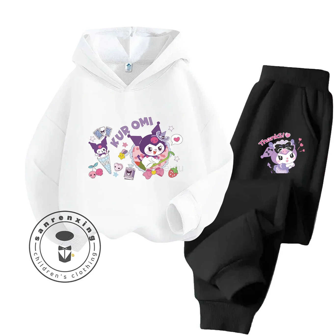 Sanrio 2025 Kuromi 2D Hot Sale Cartoon Printed Hoodie Set New Fashion For Kids Teens Boys Girls Casual With Matching Dress Autumn H251216