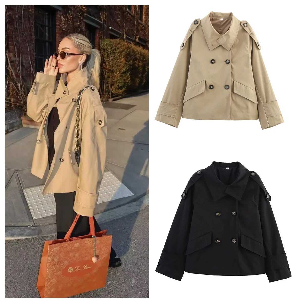 Fashion Office Lady Loose Turn Down Collar Trench Coat Women Double-Breasted Windbreaker Long Sleeves Womens OuterwearsT251216